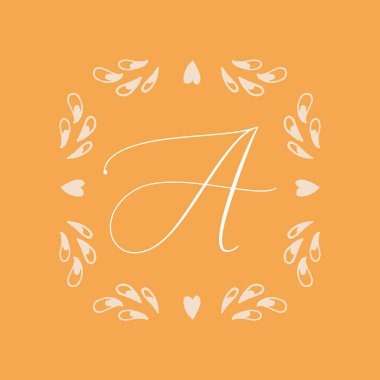 Çiçek çerçevesi ya da Monogram El Çizimi Elementi. Düğün Davetiyeleri, Tebrik Kartı veya Menü için Çizgi Bölümleri Çizelgesi.