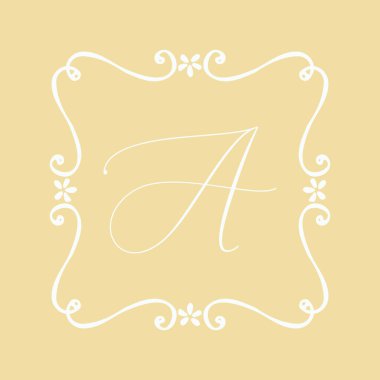 Çiçek çerçevesi ya da Monogram El Çizimi Elementi. Düğün Davetiyeleri, Tebrik Kartı veya Menü için Çizgi Bölümleri Çizelgesi.