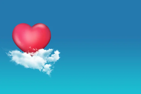 3D srdce červené plovoucí na mrak na obloze — Stock fotografie