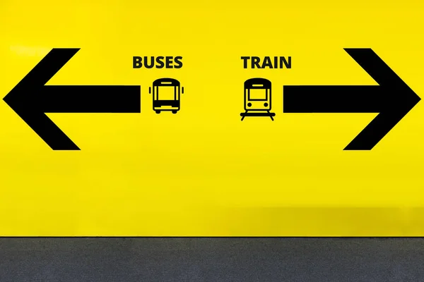 Airport Sign With Bus, Train Icon and Arrow
