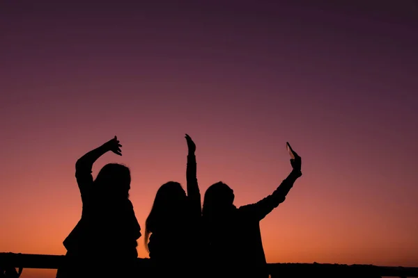 Silhouette of friend enjoying for selfie — Stock Photo, Image