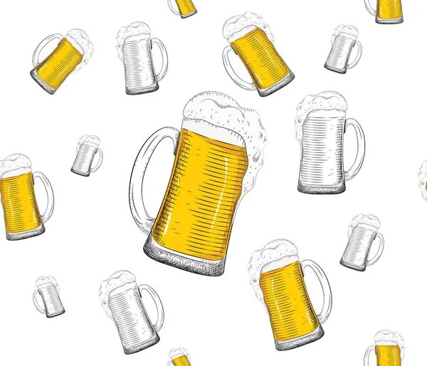 Beer Glass Seamless Pattern Illustration, Vintage Retro and Hand Drawn Style