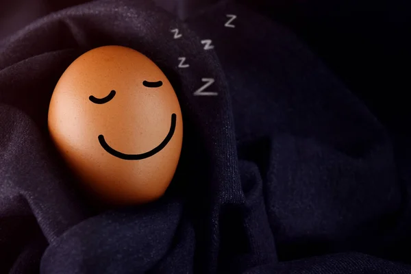 Comfort Relaxation Concept Happy Egg Sleeping Smiley Face Warm Fabric — Stock Photo, Image