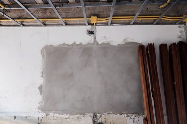 Datails of Wall in Construction Process. House Renovation Concep