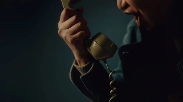 Angry Person Shouting Retro Telephone Cropped Image Vintage Colour Tone — Stock Photo, Image