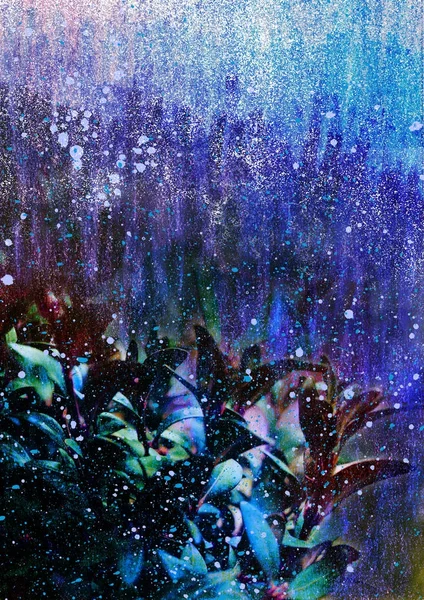 Sfondo astratto con foglie blu, sfondo blu tema invernale, astratto paesaggio invernale, tema notte invernale, un antico sfondo strutturale scuro — Foto Stock