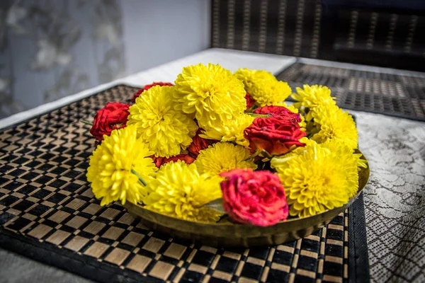 Flores Preparándose Para Las Celebraciones Del Festival Hindú Pooja Una —  Fotos de Stock