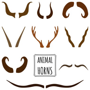 Hand drawn silhouettes set of animal horns clipart
