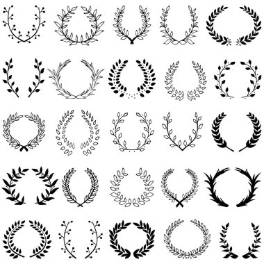 25 çelenk elle çizilmiş dekoratif çiçek kümesi
