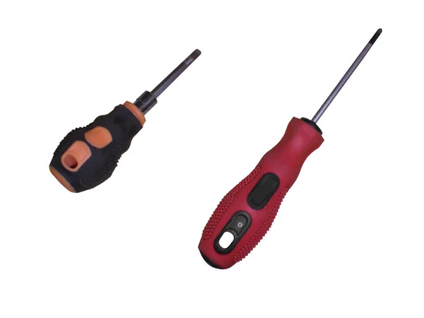Red and black-orange screwdrivers on a white background — Stock Photo, Image