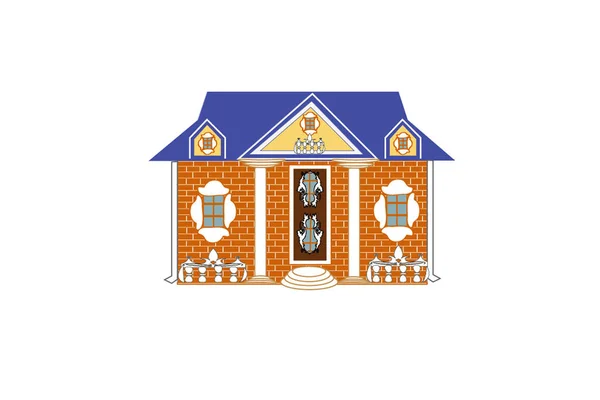 Backsteinhaus mit blauem Dach und dekorativer Verkleidung — Stockvektor