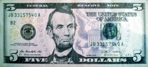 Nota Dólares Americanos Com Retrato Presidente Linkoln — Fotografia de Stock