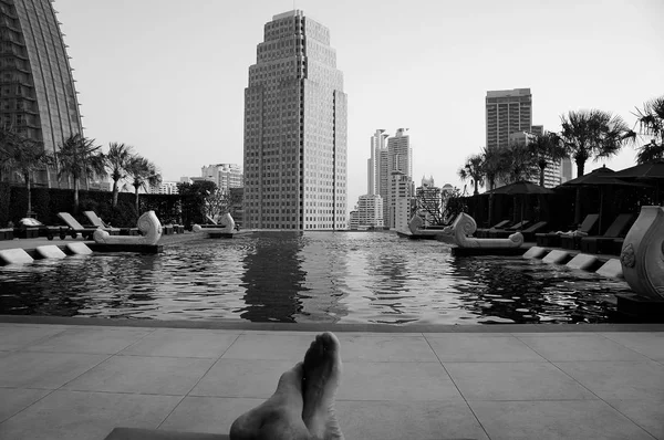 pool relax feet bangkok black white