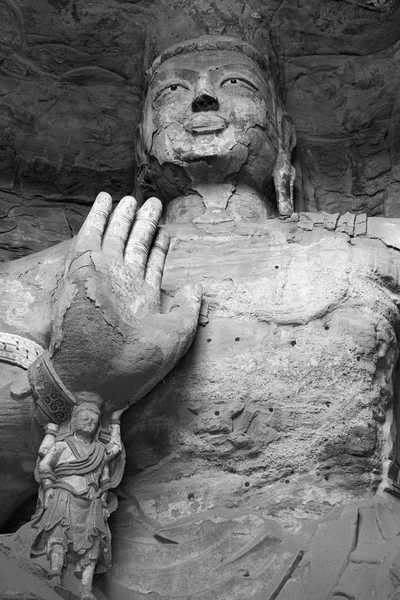 face hand buddha china datong grottoes black white