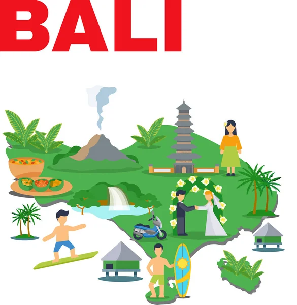 bali map tourism beach jungle asia travel culture illustration