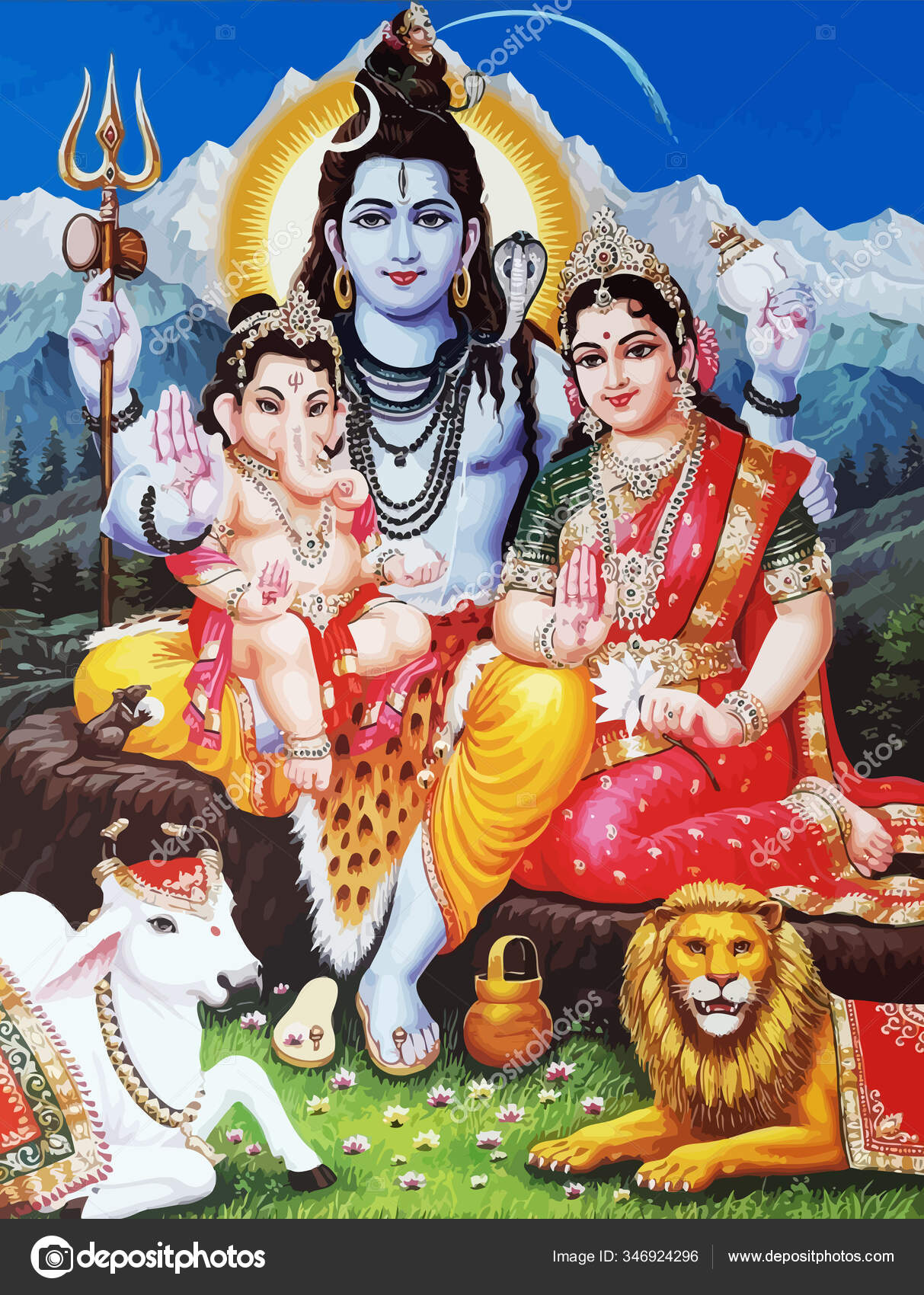 Hinduismus Lord Shiva Spirituelle Lakshmi Illustration Ganesha Ochse Weiss Stockfotografie Lizenzfreie Fotos C Chutimakuanamon 346924296 Depositphotos