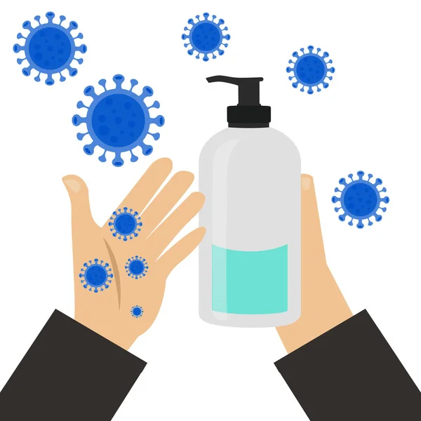 alcohol gel cleaning hands virus hygiene blue illustration