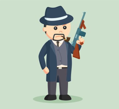 crime boss with holding a gun clipart