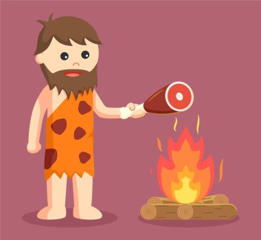 mağara adamı yanık et vektör çizim tasarım