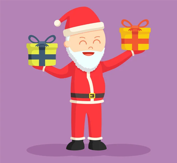 Noel Baba holding iki hediye kutusu — Stok Vektör