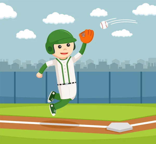 Jumping and catch a baseball — Stock Vector