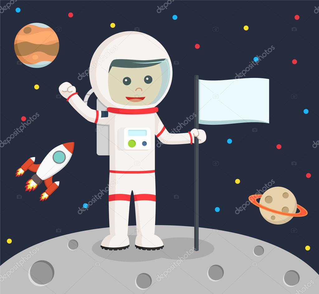 astronaut holding flag vector illustration design
