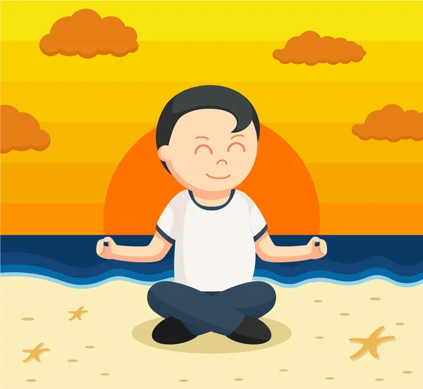 Gezonde fat man mediteren in een strand — Stockvector