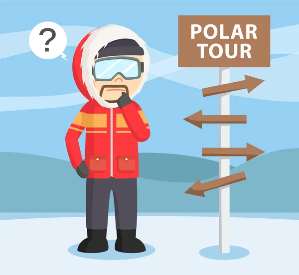Explorador polar perdido no Árctico — Vetor de Stock