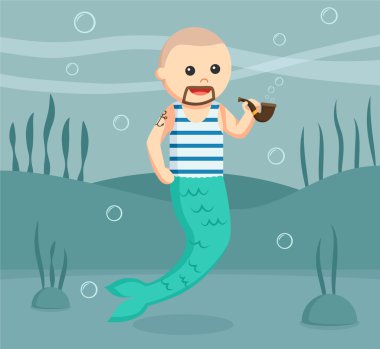 denizci deniz kızı adam vektör çizim tasarım