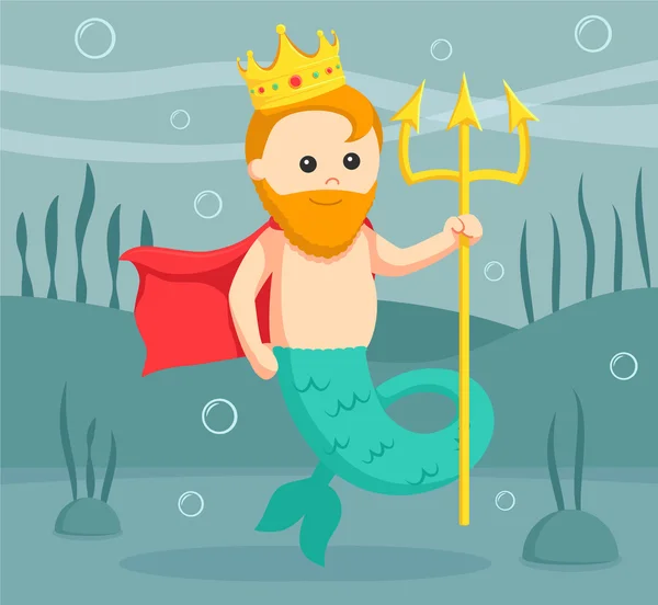 Fat mermaid king with trident — Stock vektor