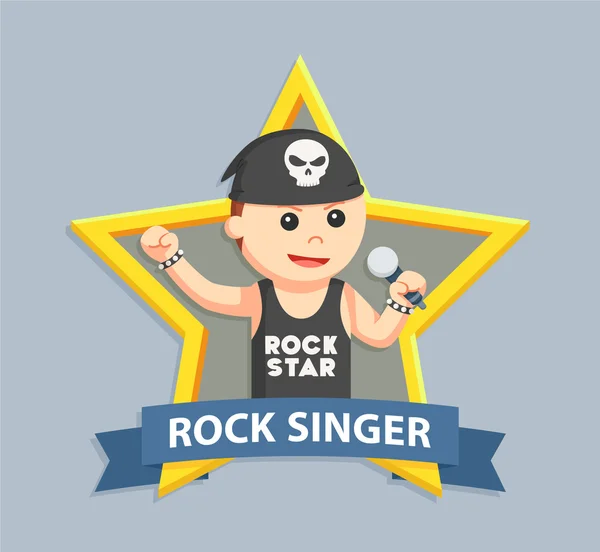 Cantante rock in emblema — Vettoriale Stock