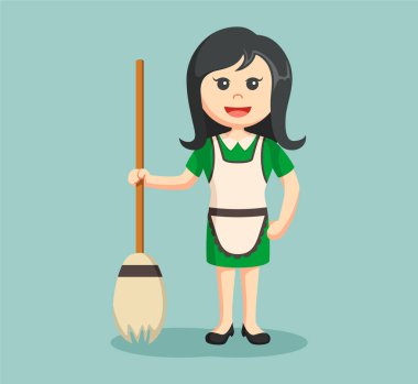 süpürge illüstrasyon tasarımı ile ev hanımı