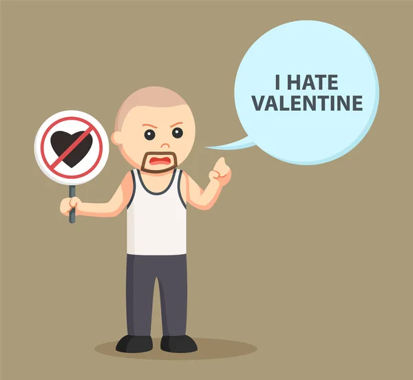 Kale man met ondertekenen geen valentine en toelichting — Stockvector