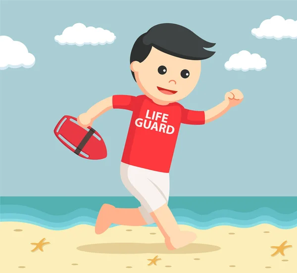 Lifeguard running to rescue — Stock Vector