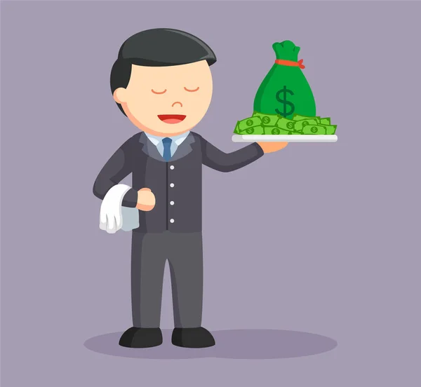 Homme d'affaires avec plateau d'argent — Image vectorielle
