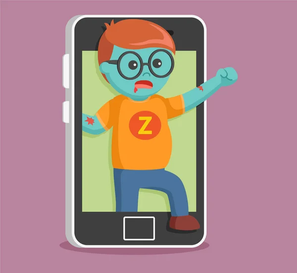 Zombie est sorti de smartphone — Image vectorielle