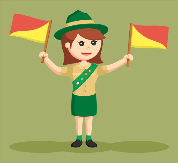 Girl scout med semapore flagga — Stock vektor