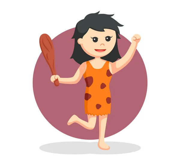 Cavewoman con bastone di legno — Vettoriale Stock