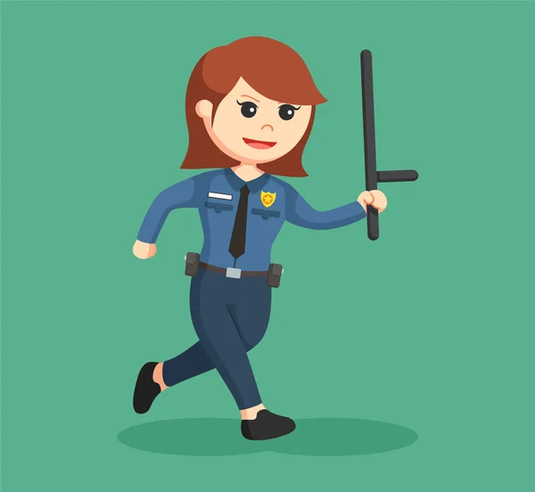 Poliskvinna kör och hålla stafettpinnen pinnen — Stock vektor