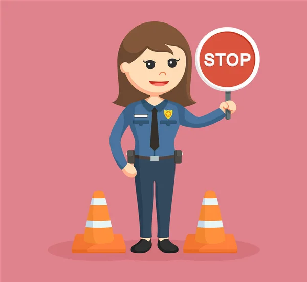Mulher da polícia com sinal de stop —  Vetores de Stock