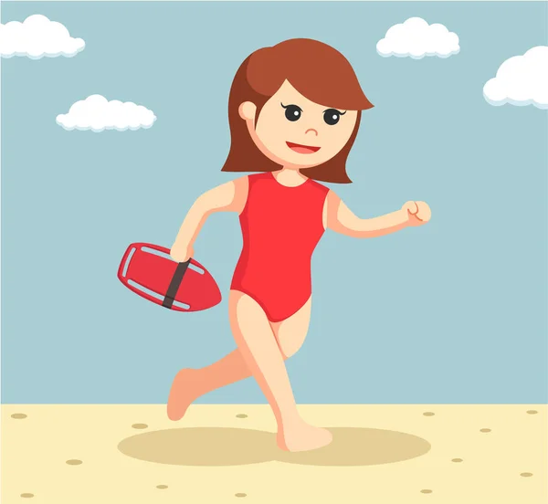 Female lifeguard running to rescue — Stock Vector