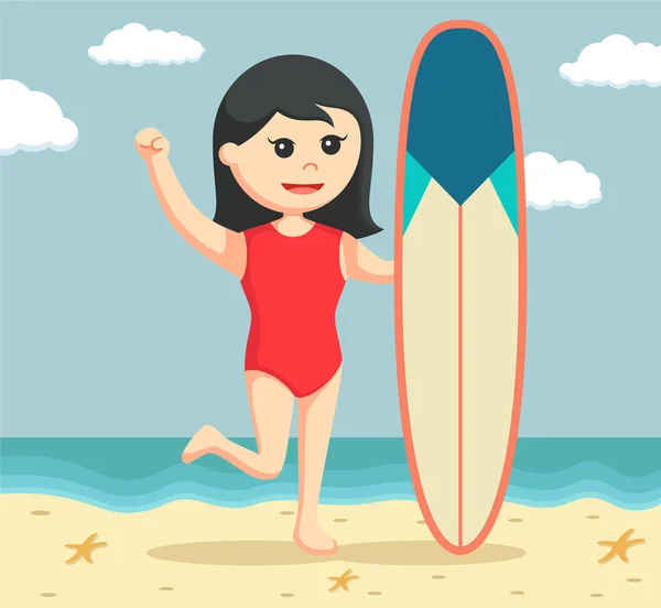 Surfboard ile kadın cankurtaran — Stok Vektör