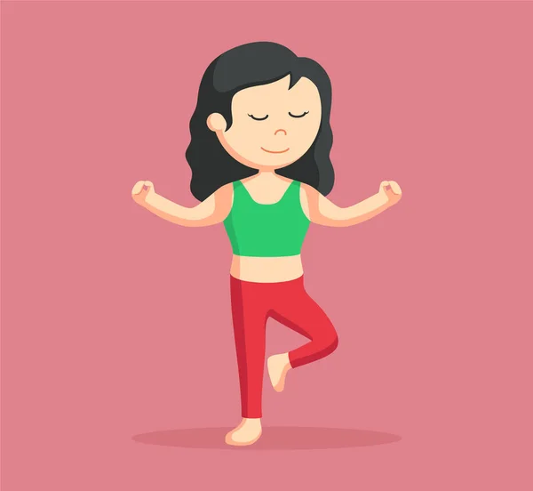 Yoga-Frau meditieren in einem Fuß — Stockvektor