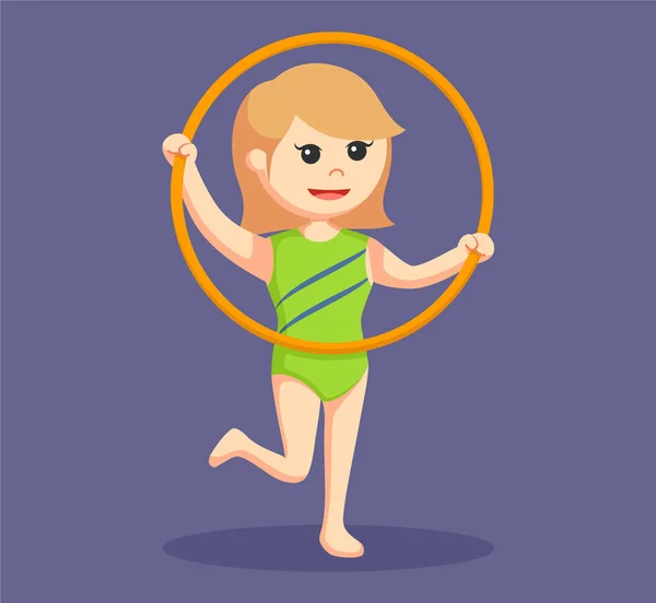 Donna ginnastica con mazza cerchio — Vettoriale Stock