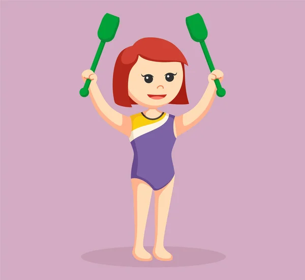 Vrouw gymnastische met clubs — Stockvector
