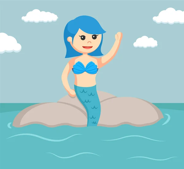 Sirena femenina sentarse en una roca — Vector de stock