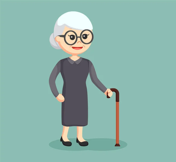 Old woman with walking stick — Stock Vector