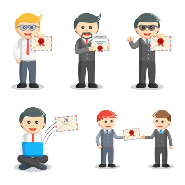 Hombre de negocios con equipo de correo — Vector de stock