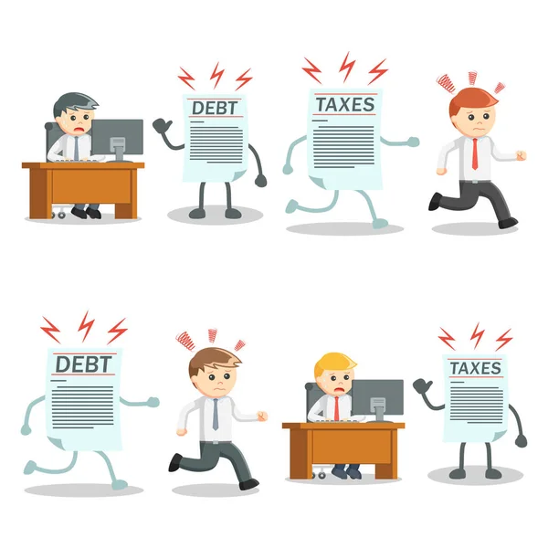 Empresário com dívida e conjunto de impostos — Vetor de Stock