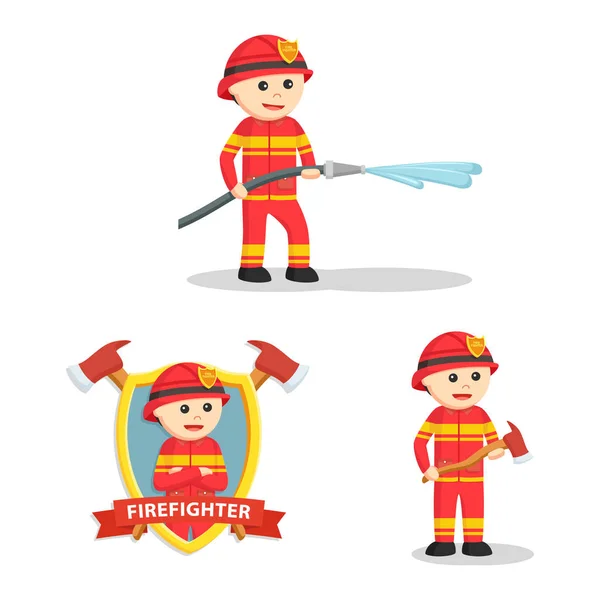 Bombero conjunto ilustración diseño — Vector de stock